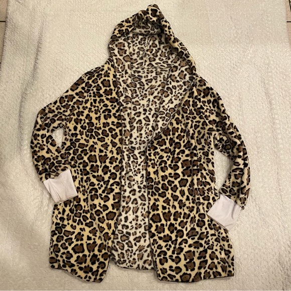 Sweaters - LEOPARD print, fuzzy, hooded cardigan
